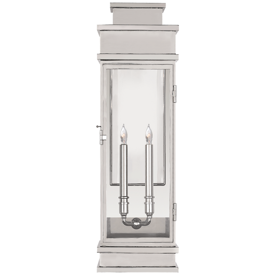 Linear Large Wall Lantern in Polished Nickel with Clear Glass