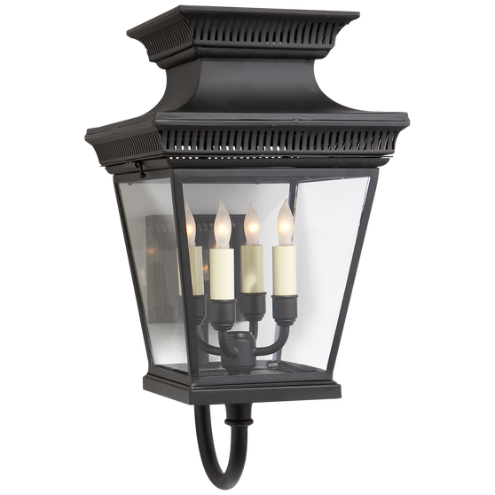 Elsinore Medium Bracket Lantern in Black with Clear Glass