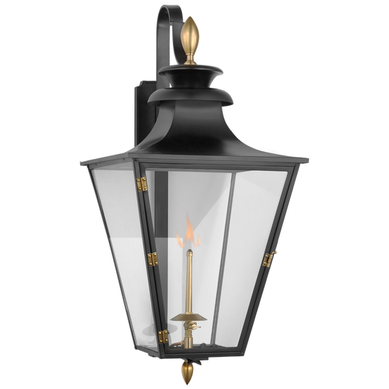 Albermarle Medium Bracketed Gas Wall Lantern in Matte Black and Brass with Clear Glass