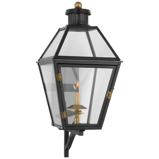 Stratford Small Bracketed Gas Wall Lantern in Matte Black with Clear Glass