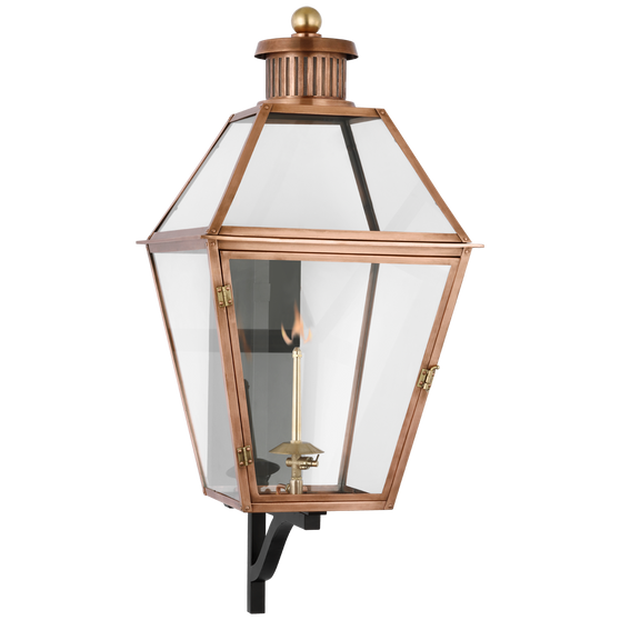 Stratford Large Bracketed Gas Wall Lantern in Soft Copper with Clear Glass