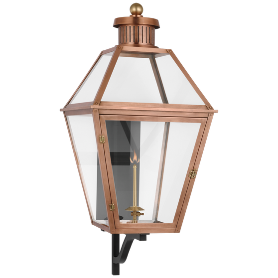 Stratford XL Bracketed Gas Wall Lantern in Soft Copper with Clear Glass