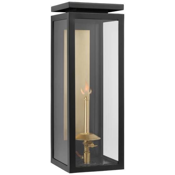 Fresno Medium 3/4 Gas Wall Lantern in Matte Black with Clear Glass