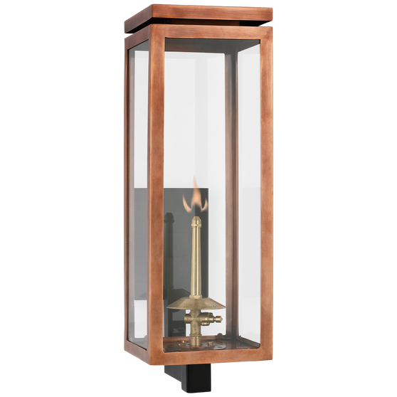 Fresno Medium Bracketed Gas Wall Lantern in Soft Copper with Clear Glass