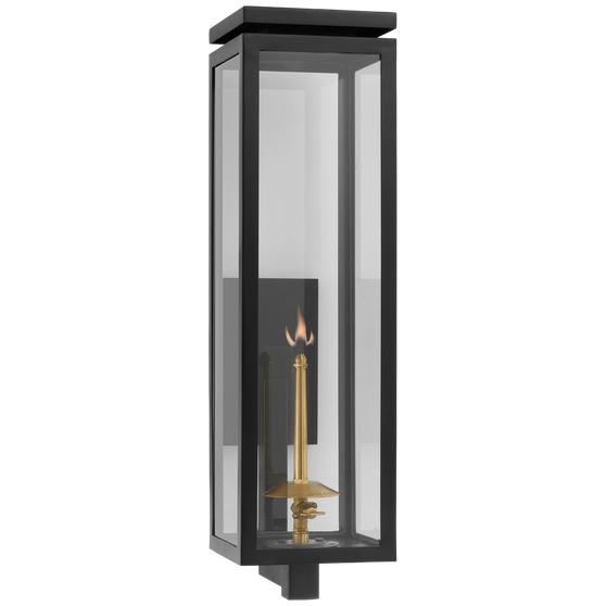 Fresno Large Bracketed Gas Wall Lantern in Matte Black with Clear Glass