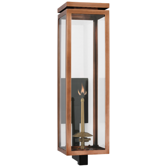 Fresno Large Bracketed Gas Wall Lantern in Soft Copper with Clear Glass