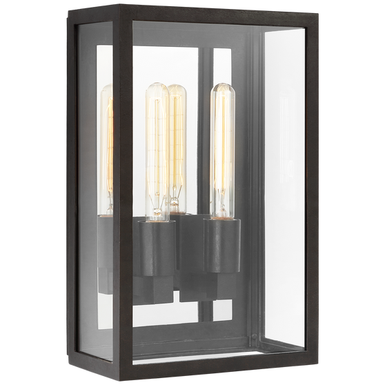 Fresno Medium 2-Light 3/4 Wall Lantern in Aged Iron with Clear Glass