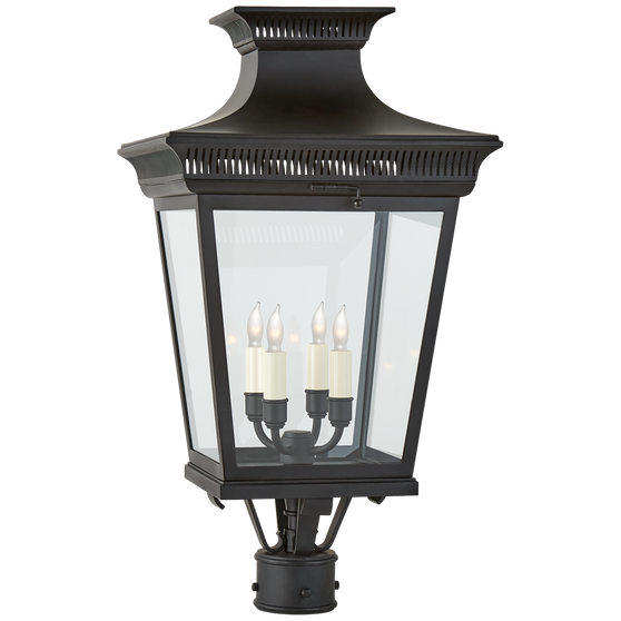 Elsinore Medium Post Lantern in Black with Clear Glass