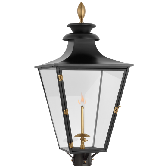 Albermarle Gas Post Light in Matte Black and Brass with Clear Glass