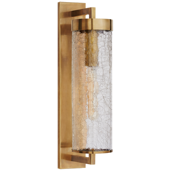 Liaison Large Bracketed Wall Sconce in Antique Burnished Brass with Crackle Glass