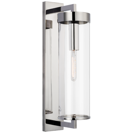 Liaison Large Bracketed Outdoor Wall Sconce in Polished Nickel with Clear Glass