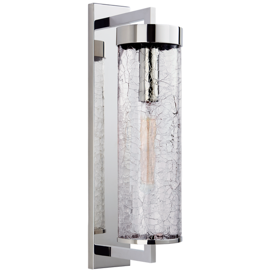 Liaison Large Bracketed Wall Sconce in Polished Nickel with Crackle Glass
