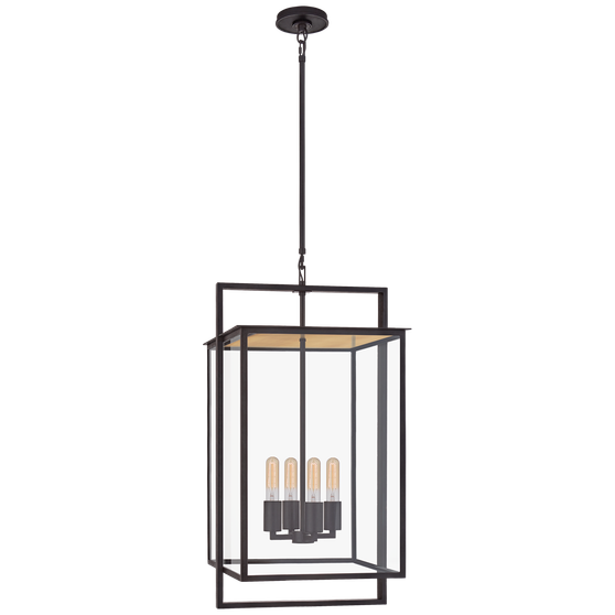 Halle Medium Hanging Lantern in Aged Iron with Clear Glass