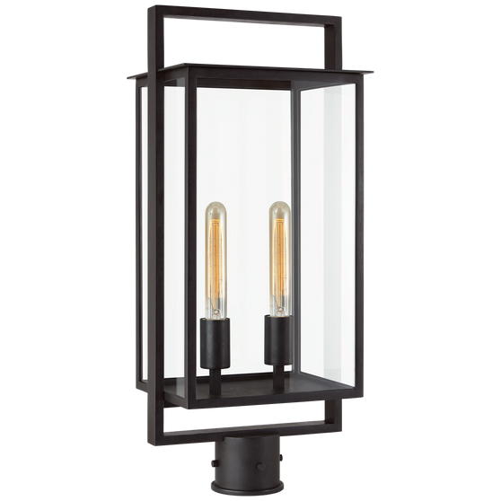 Halle Medium Post Lantern in Aged Iron with Clear Glass