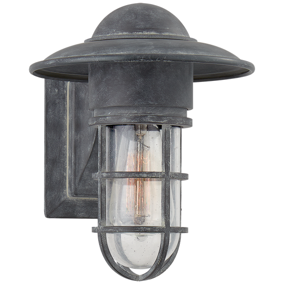 Marine Indoor/Outdoor Wall Light in Weathered Zinc with Seeded Glass