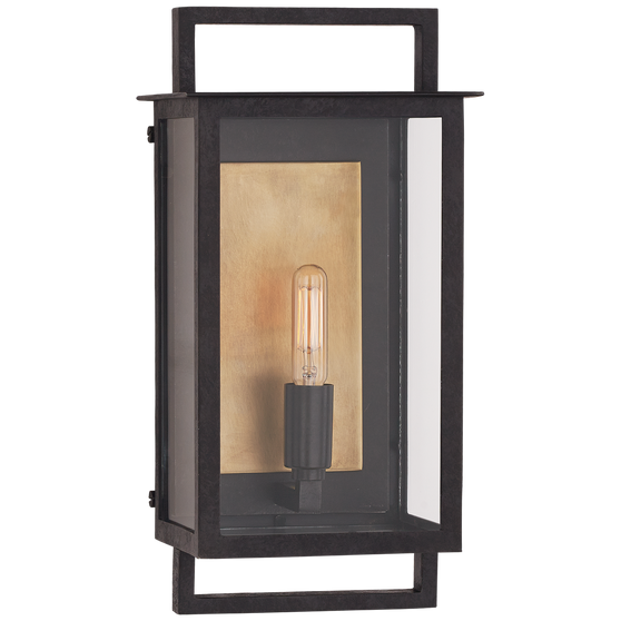Halle Small Wall Lantern in Aged Iron and Clear Glass