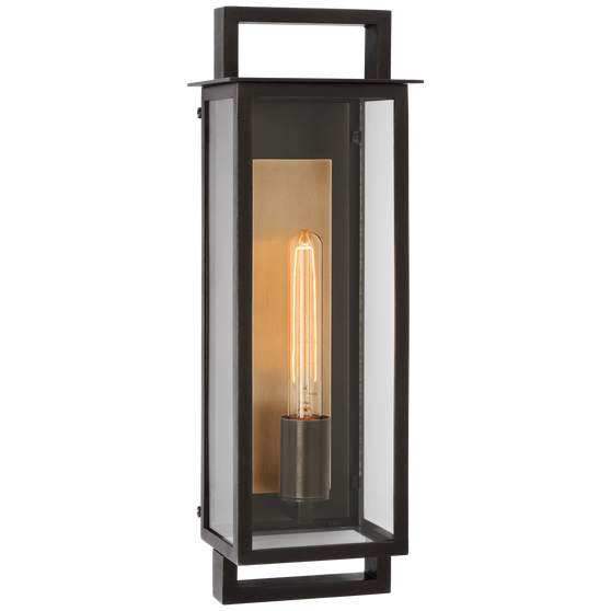Halle Medium Narrow Wall Lantern in Aged Iron with Clear Glass