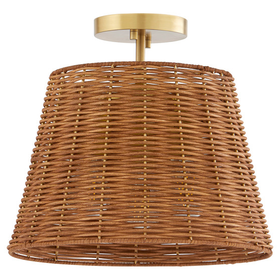 3 Light Wicker Semi Flush - Brass