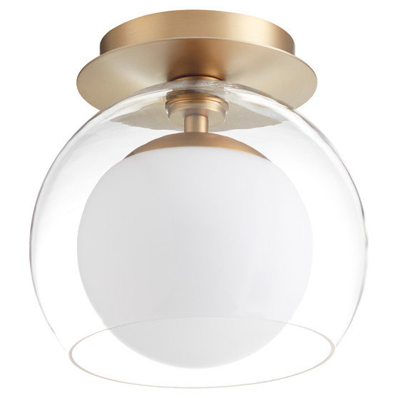 9" Clear with Opal Ceiling Mount- Brass