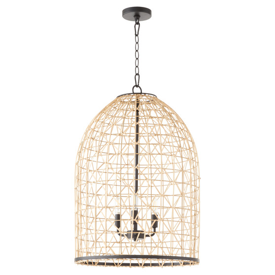 19X28 3 Light Rattan Pendant - Black