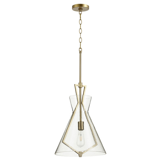 1 Light Stone/Seed Glass Pendant- Brass