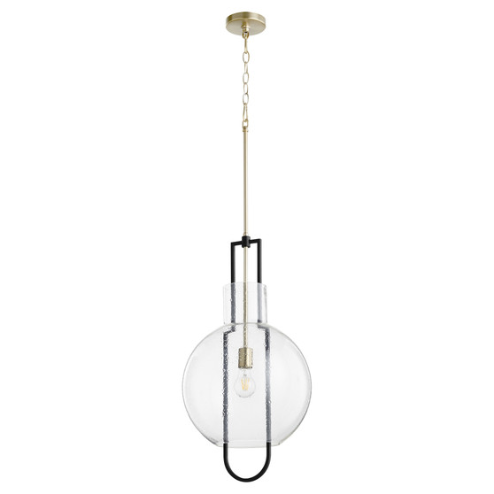 14" Textured Glass Pendant - Black/Brass