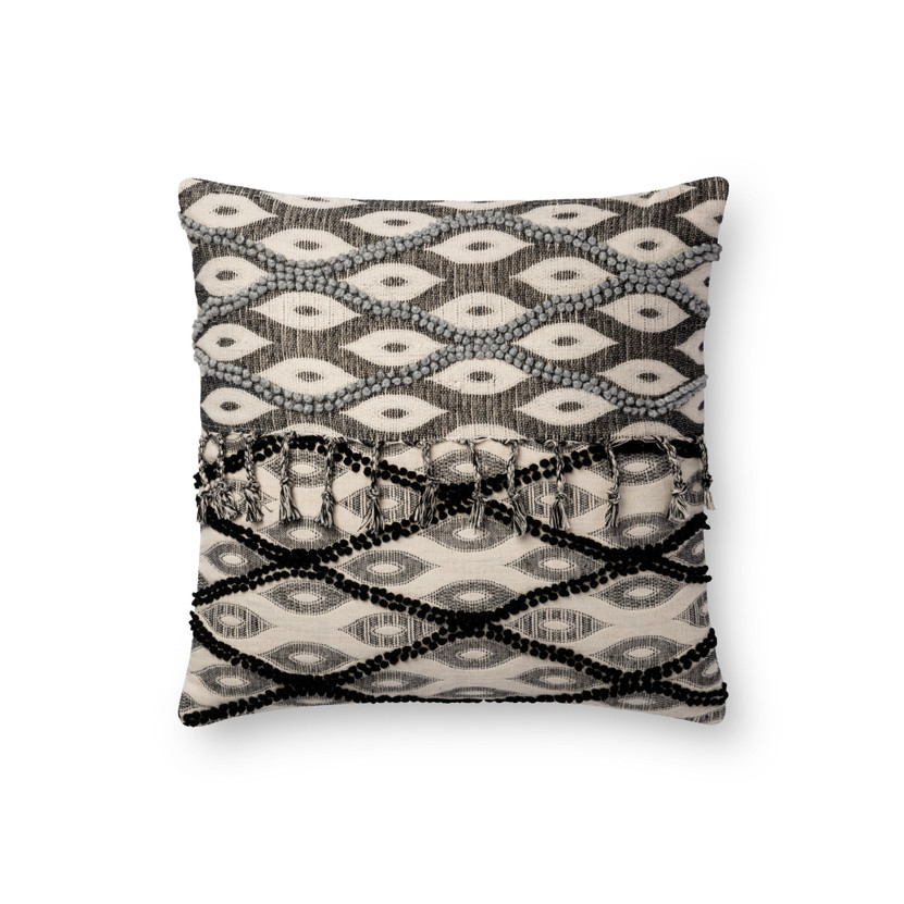 Loloi P0698 Black  White 18 x 18 Cover wDown Pillow