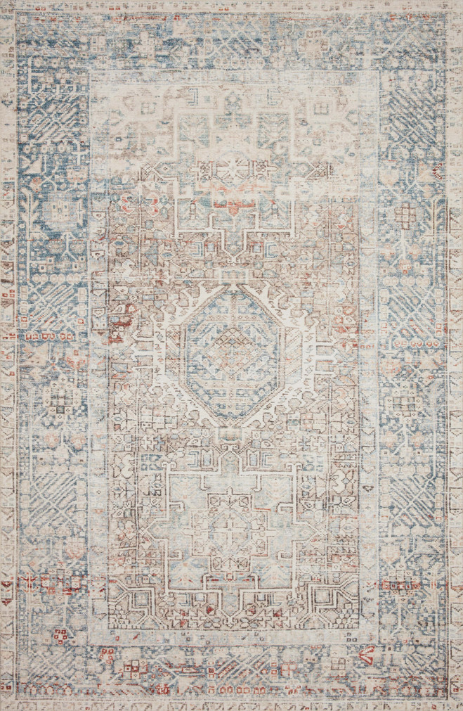 Chris Loves Julia x Loloi Jules Natural  Ocean 18 x 18 Sample Rug
