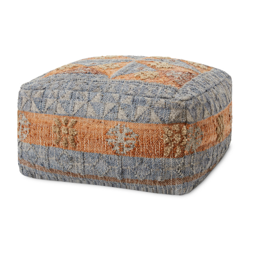 Loloi II LPF0018 Blue  Multi 24W x 24D x 13H Pouf