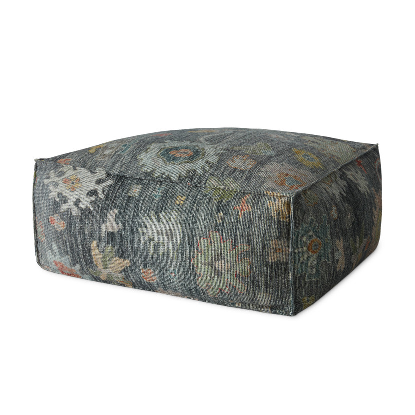 Loloi LPF0034 Charcoal  Multi 36W x 36D x 17H Pouf