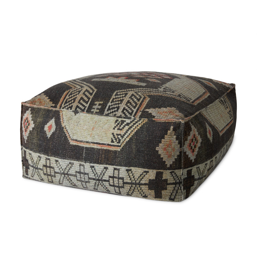 Loloi LPF0036 Black  Multi 36W x 36D x 17H Pouf