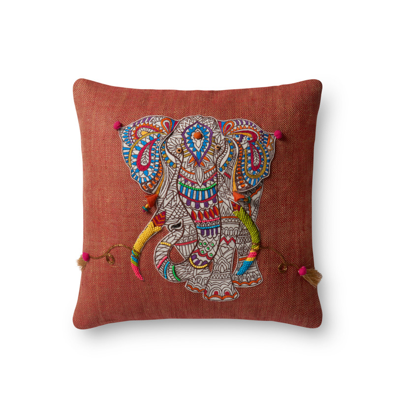 Loloi P0492 Rust  Multi 18 x 18 Cover wPoly Pillow