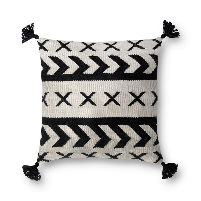 Loloi P0502 Black  Ivory 18 x 18 Cover wPoly Pillow