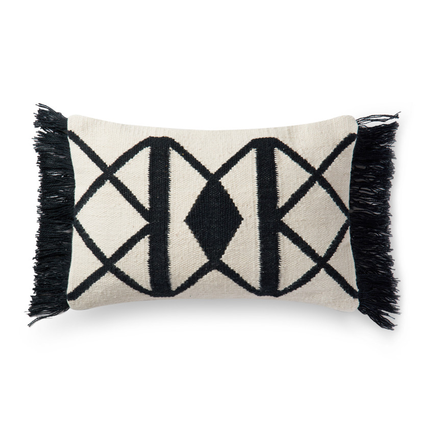 Loloi P0503 Black  Ivory 13 x 21 Cover wPoly Pillow
