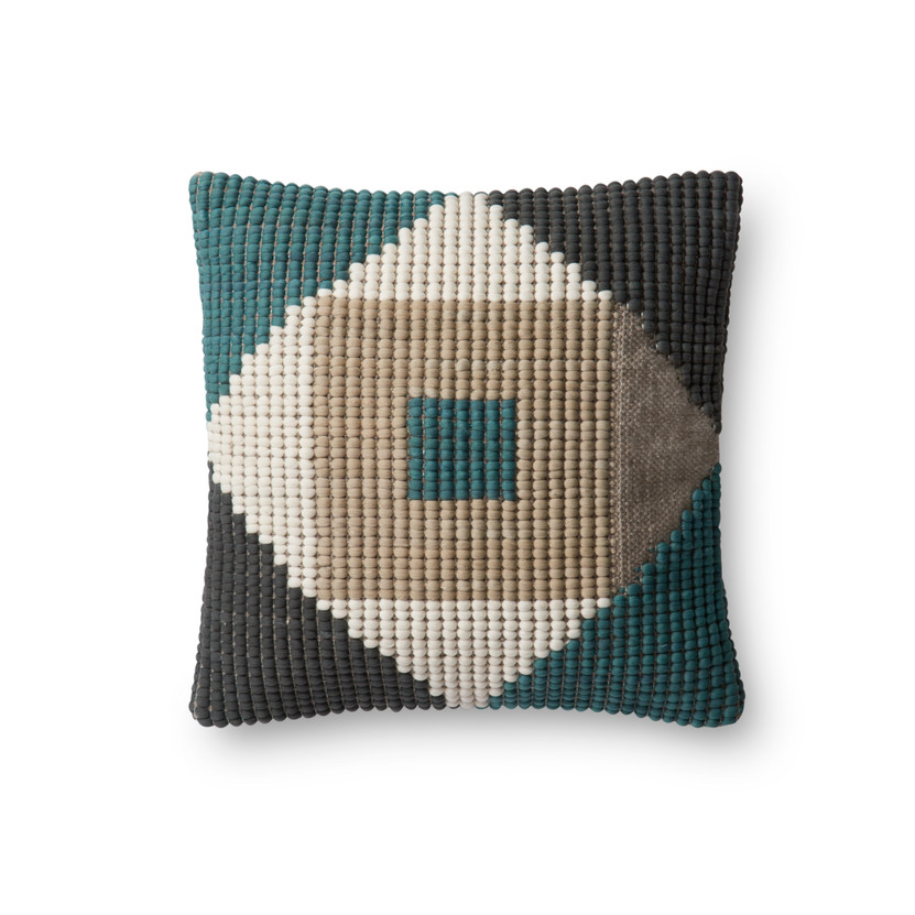 Loloi P0505 Teal  Multi 18 x 18 Cover wPoly Pillow