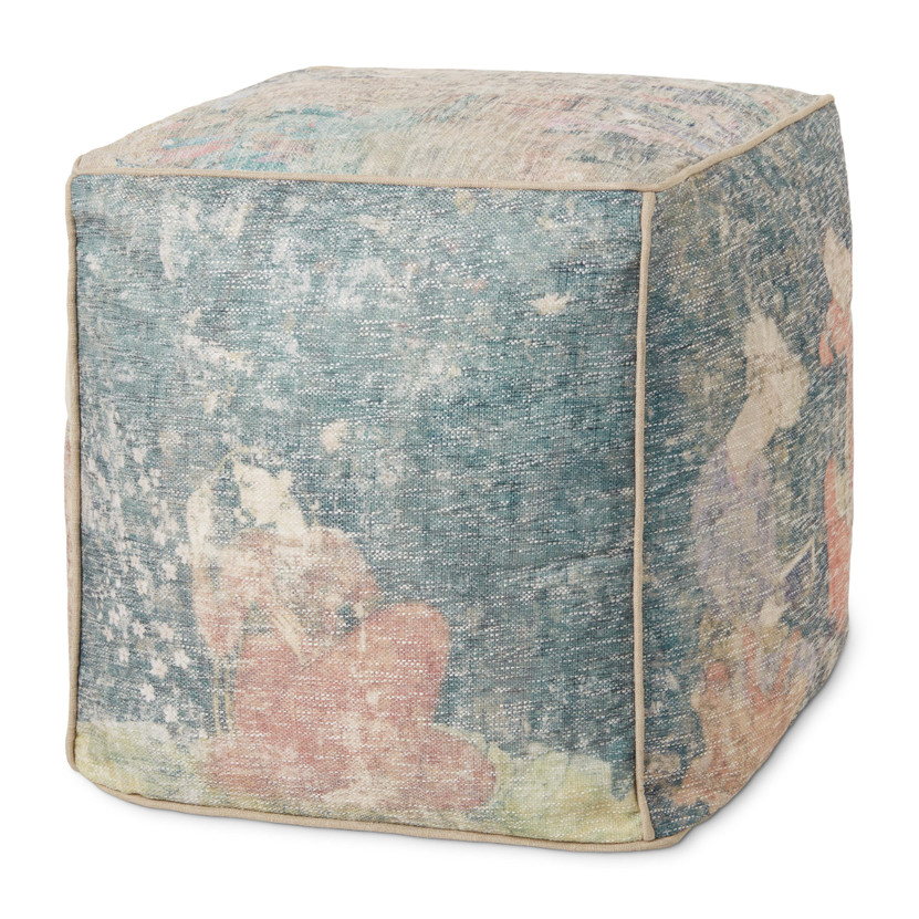 Loloi LPF0030 Blue  Multi 18W x 18D x 18H Pouf