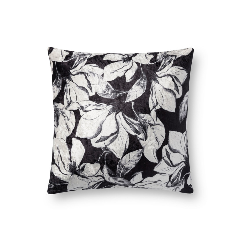Loloi P0754 Black  White 18 x 18 Cover wPoly Pillow