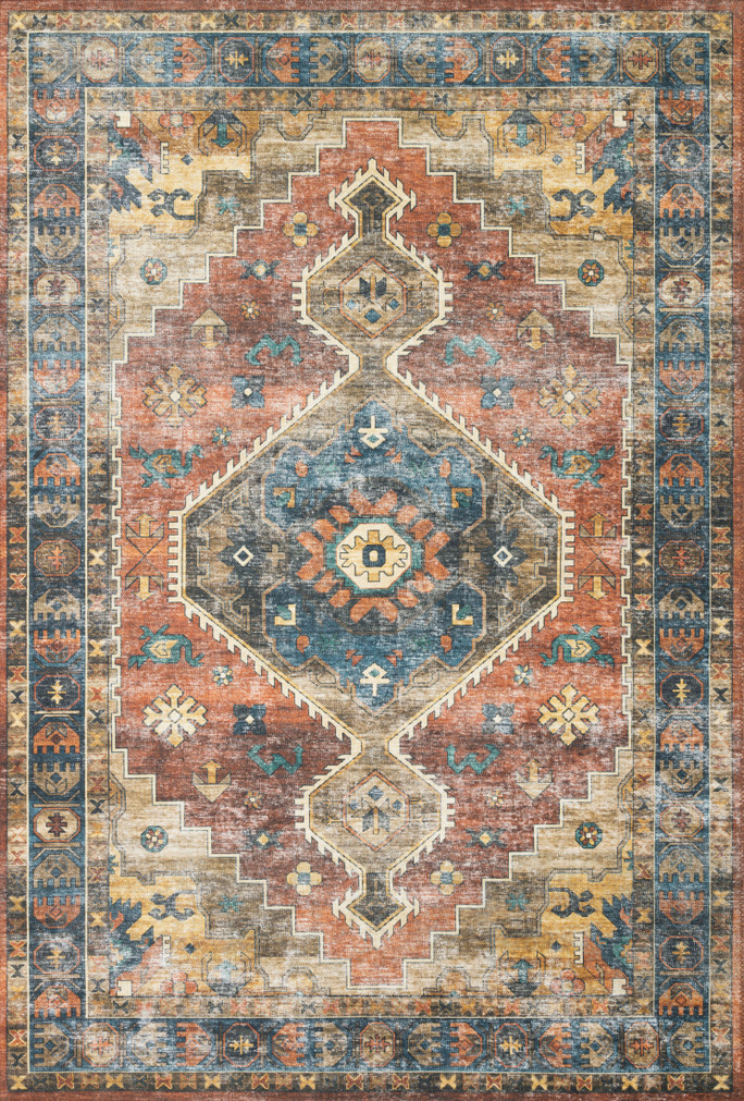 Loloi II Skye Rust  Blue 18 x 18 Sample Rug