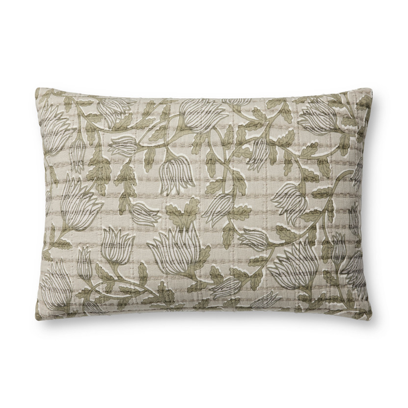 Jean Stoffer x Loloi PJS0023 Natural  Sage 16 x 26 Cover Only Pillow