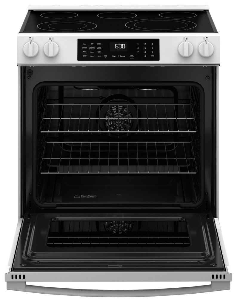 GE Slide-In Electric Range 600 Series 30 In. With No Preheat Air Fry in White