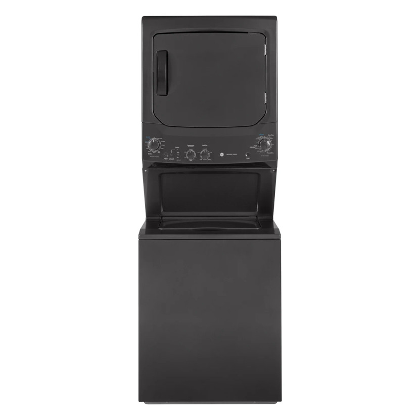 GE Unitized Spacemaker 27 Diamond Grey Stack Washer With Gas Dryer