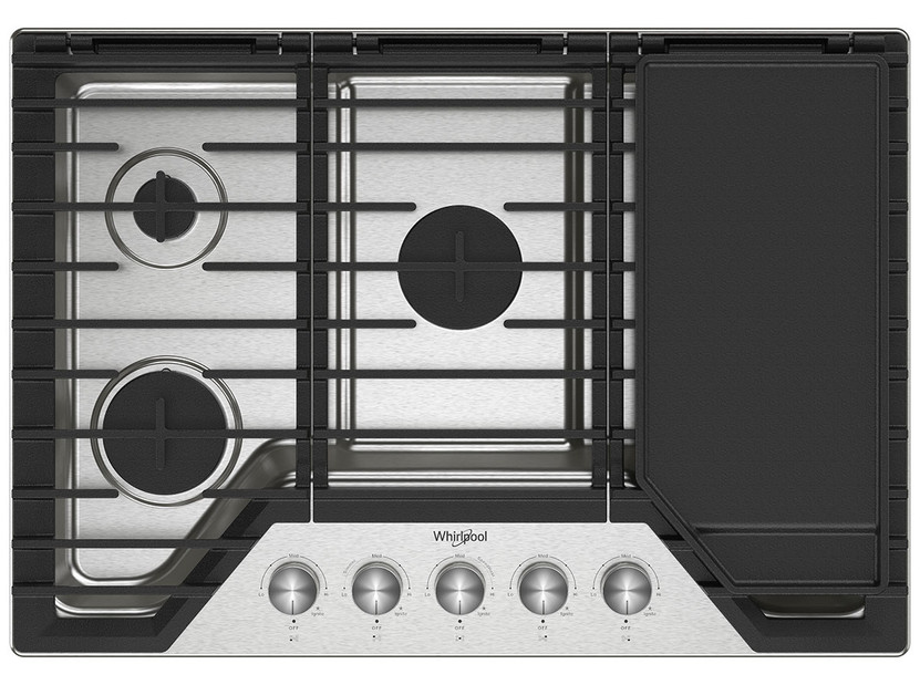 Whirlpool Gas Cooktop 30 In. With 2-In-1 Hinged Grate To Griddle in Stainless Steel
