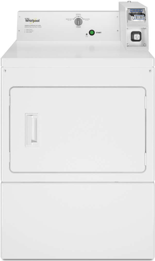 Whirlpool 27 White Commercial Electric Super-Capacity Dryer, Coin-Slide And Coin-Box