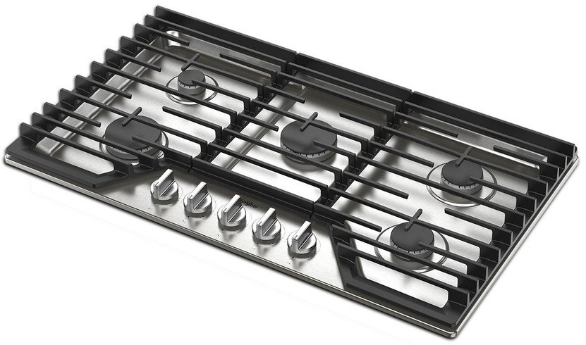 Whirlpool Gas Cooktop 36 In. With EZ-2 Lift Hinged Cast-Iron Grates in Stainless Steel