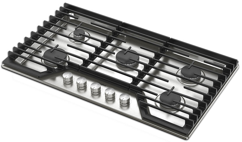 Whirlpool Gas Cooktop 36 In. With Fifth Burner in Stainless Steel