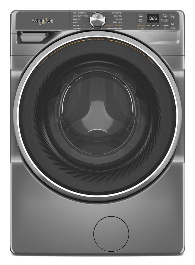 Whirlpool Smart Front Load Washer 5 Cu. Ft. with FreshFlow Vent System in Radiant Silver