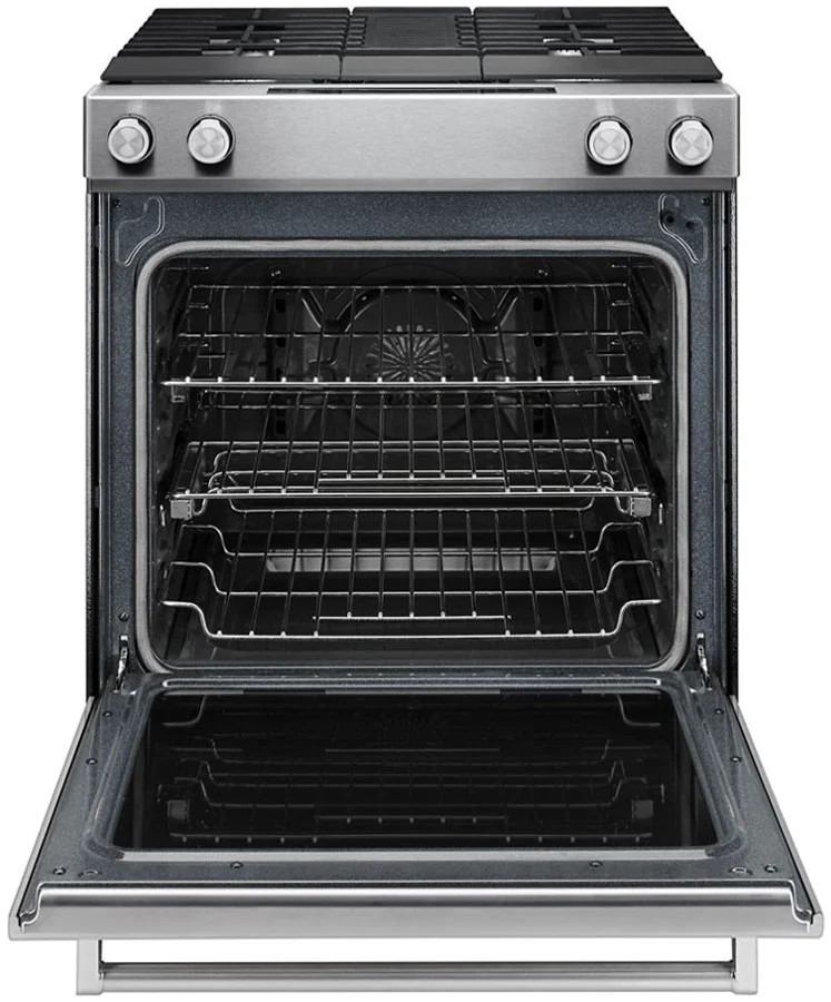 KitchenAid ADA 30 In. Stainless Steel Dual Fuel 4-Burner Downdraft Slide-In Range