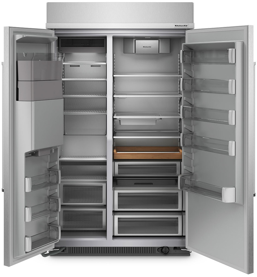 KitchenAid 29.4 Cu. Ft. Built-In Side-By-Side Refrigerator With Exterior Ice And Water 48-Inch Wide in PrintShield Stainless Steel