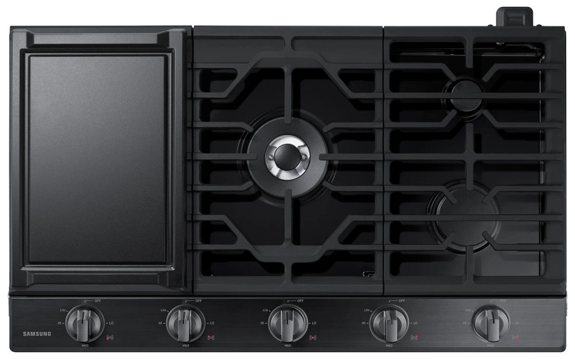 Samsung ADA 36 Fingerprint Resistant Black Stainless Steel Smart Gas Cooktop With Illuminated Knobs