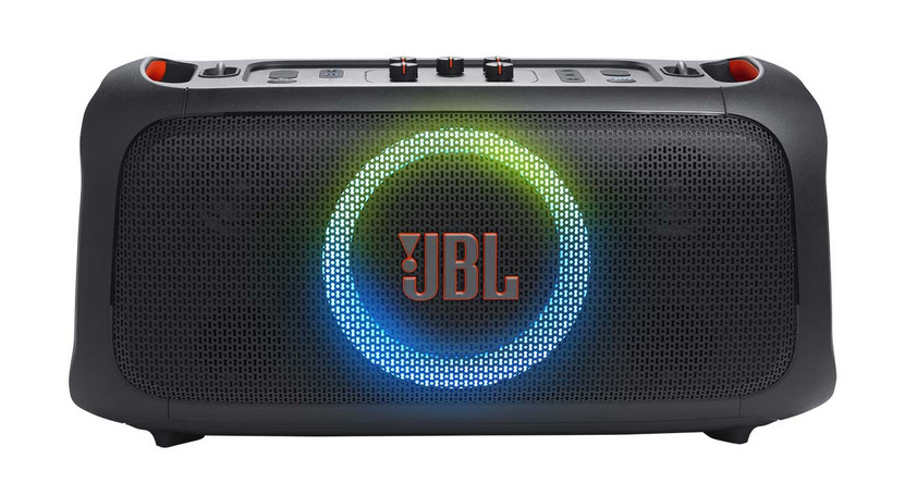 JBL Portable Party Speaker PartyBox On-The-Go Essential with Built-in Lights  Wireless Mic in Black
